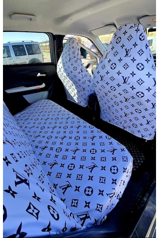 Lv Xl Beyaz Desen Otomobil 3d Baskılı Servis Kılıfı Ön Ve Arka 4parça Takım 1.kalite Likrali Penye Y 1 Takım