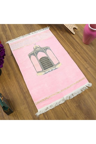 İsimli Makam-ı İbrahim Lüks Şönil Seccade Pembe 70x126cm 240 Gr Çok Renkli