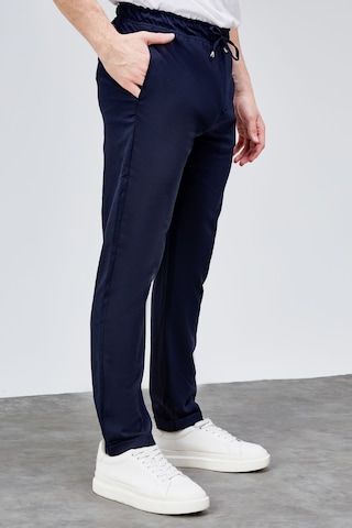 HLT Jeans Erkek Lacivert Relaxed Fit Yandan Cepli Beli Lastikli Bağcıklı Duble Paça Jogger Pantolon Bolt-1997 Lacivert