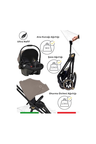 Prego Toronto Plus 2232 Çift Yönlü Katlanabilen Travel Sistem Bebek Arabası 22 Kg Taşıma Kapasitesi Kahve
