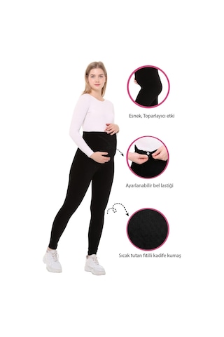 Luvmabelly Myra8050b Beli Ayarlanabilir Kışlık Kadife Hamile Tayt -siyah-siyah