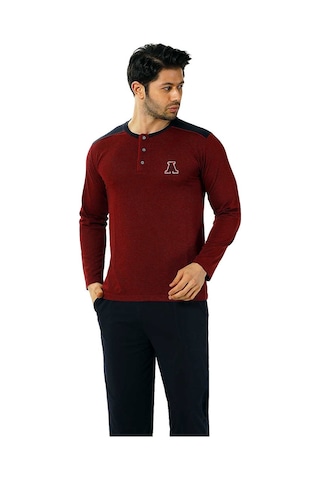 Alimer EDY1136UK-B Uzun Kollu Cepli Jakarlı Erkek Pijama Takımı Bordo