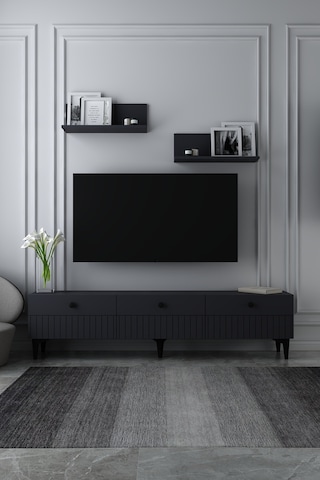 180dhdtrü7a İlay Lazer Desenli Raflı Tv Sehpası Ünitesi Antrasit