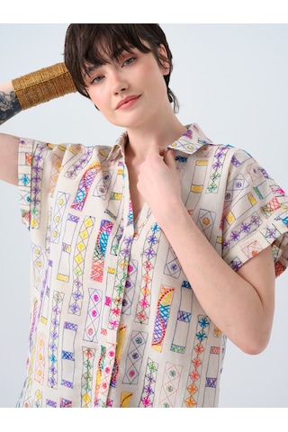 Oversize Kadın Bluz K.kol Ekru