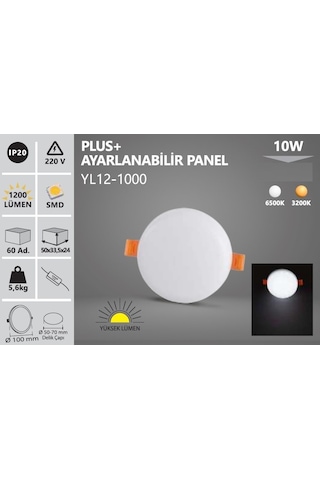 10w Plus+ Ayarlanabilir Led Panel Yl12-1000 Beyaz