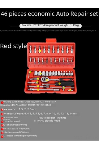 Teltree Profesyonel Otomobil Tamiri İçin 46 Parça Ratchet Anahtar Seti - Tamir Çalışmaları Ve Bakım İçin Tam Zirve Takım