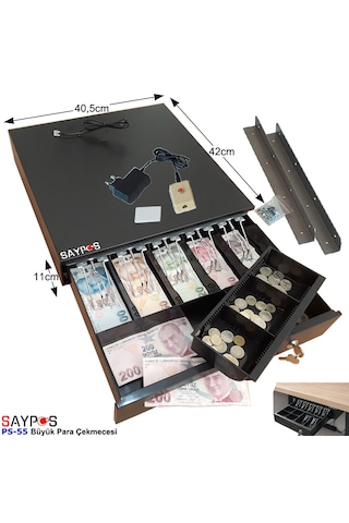 Açma Butonlu Ve Montaj Askılı Takım 5 Banknot Gözlü Anahtardan Açılır Para Çekmecesi 40,5x42x11cm