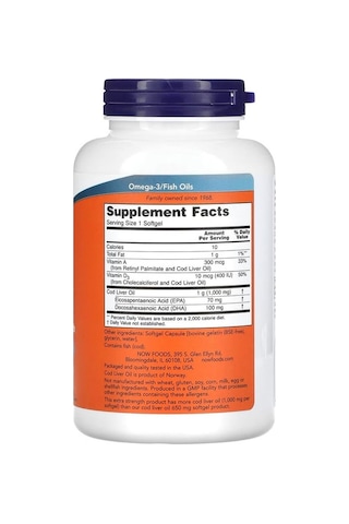 Cod Liver Oil 1000 Mg 180 Capsules - Vitmins A & D-3 , Epa , Dha