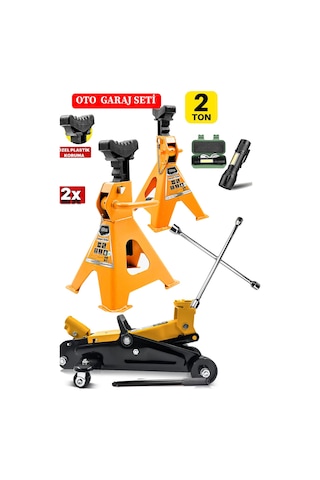 2ton/2000kg Tekerlekli Araba Krikosu + 2ton Sehpa Tip + Bijon Set