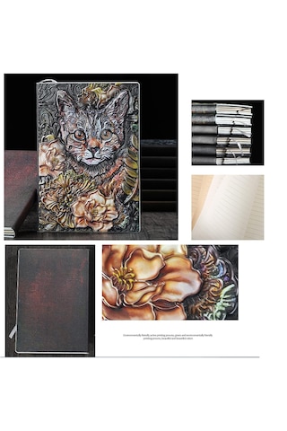 Hediyelik Deri Defter 3d Kedi Kabartmalı Defter
