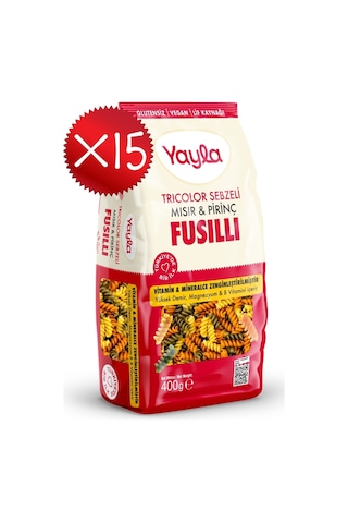 Yayla 3 Renkli Sebzeli Mısır Ve Pirinç Fusilli Makarna 400 G X15
