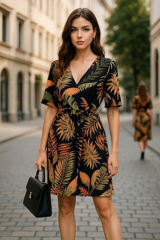 Rich Geometrik Desenli Mini Elbise Modern Ve Çarpıcı Stil Turuncu