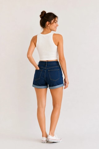 Layal My Beauty Kadın Jeans Kot Şort Ters Paça Detaylı Yüksek Bel Esnek Günlük Denim Kot Şort Yeni Sezon New1 Lacivert