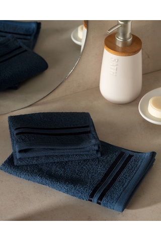 Maynor Bordürü Floşlu 2'li %100 Pamuk El Havlusu - Lacivert 8684427114421 Lacivert