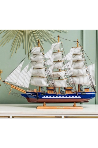 Ahşap Yelkenli Gemi 75cm El Yapımı Vintage Dekor Model Yat