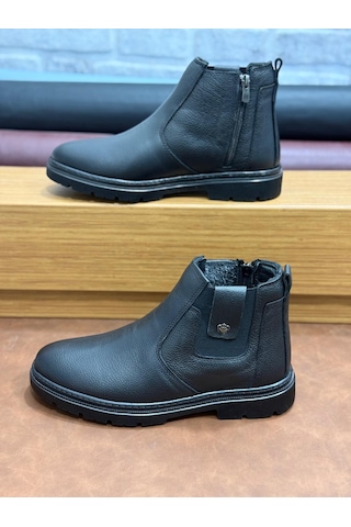 Hakiki Deri Büyük Numara Ortopedik Kürklü Erkek Bot Siyah