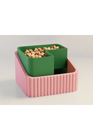 3d Baskı Fıstık Kasesi - Çift Hazneli Kabuk Ayırıcı Sunum Kasesi - Pembe Yeşil Diğer