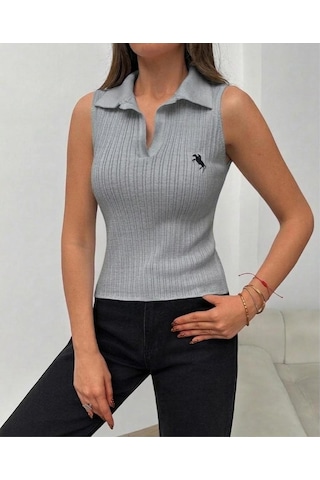 Luxetıque Açık Polo Yaka Triko Gri