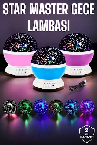Mavi Ve Mor Işıklı Star Master Projeksiyon Lambası Çok Renkli