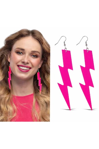 80 Ler 90& Apos Lar Retro Neon Pembe Şimşek Küpe 10 Cm 4801