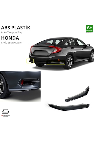 S-dizayn Honda Civic Fc5 Abs Plastik Arka Tampon Flap Parlak Siyah 2016-2021 A+kalite