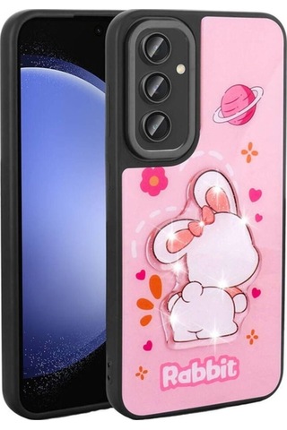 Galaxy S24 Kılıf Parlayan Kabartmalı İkonik Figürlü Zore Amas Silikon Kapak Pembe