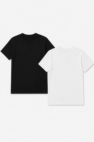 Bym Style Unisex Basic Bisiklet Yaka Kısa Kollu Siyah Beyaz 2 Li Tişört Seti Siyah - Beyaz