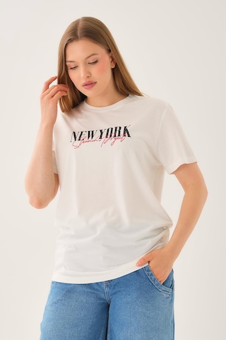 Alexandergardi Oversize Geniş Kalıp Bisiklet Yaka Baskılı T-shirt Beyaz