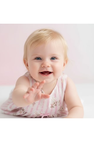 Ürünya Kız Bebek Çocuk Fiyonklu Çiçekli Sıfır Kollu 2'li Takım Pembe