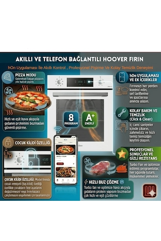 Hoover Milano HO3158W + HH64CCB + HDG6C1GWTK Telefon Bağlantılı Elektrikli Vitroseramik Beyaz Ankastre Set