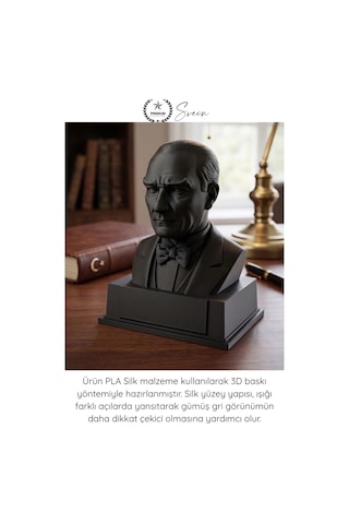 Atatürk Mustafa Kemal Atatürk Büstü 3d Baskı Dekorasyon Biblo Siyah Premium Tasarım Şık Obje Ev Ofi
