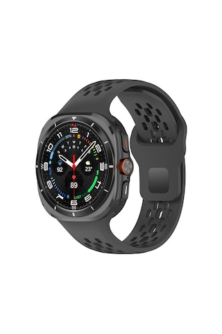 Galaxy Uyumlu Watch Ultra 47mm Mkst Krd-119 Delikli Tasarım Silikon Kordon-siyah