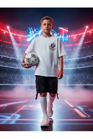Zekids Erkek Çocuk World Cup 2026 Baskılı T-shirt-17252 Beyaz