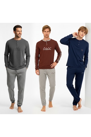 Bonbon Erkek Pamuklu Bohçalık Ve Çeyizlik 3 Adet 2'li Pijama Takımı Bb2233 Çok Renkli