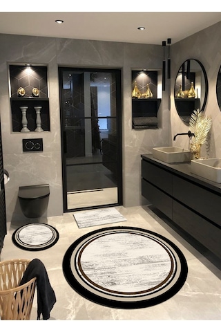 Lovely - Krem Kaymaz Taban Yuvarlak Banyo Halısı 100x100-60x60-4 Krem
