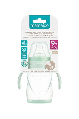 Mamajoo Kulplu Akıtmaz Eğitici Bardak Powder Green 270 ML & Anti-Kolik Yeşil
