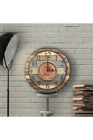 Kişiye Özel Old Town Tasarımlı Vintage Ahşap Duvar Saati 30 Cm. - 7 Çok Renkli