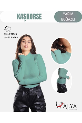 Alya Underwear Kaşkorse Yarım Boğaz Body Sweatshirt, Fitilli Kumaş, Likralı, Bordo Okaliptus