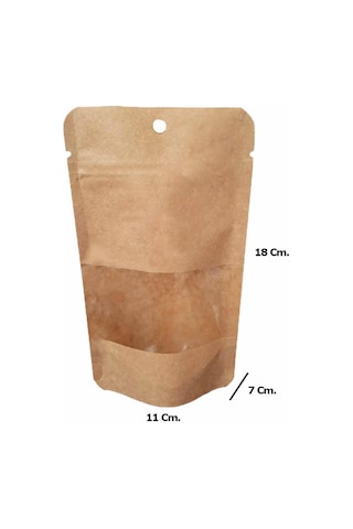 Doypack Pencereli Kraft Delikli Kilitli Kese Kağıdı Küçük Boy 20'li 11 x 18 x 7 CM