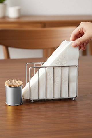 Silver Kafes Metal Peçetelik Gümüş