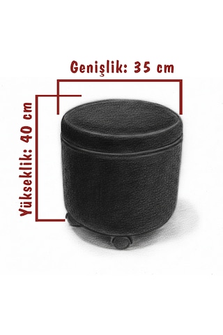 Tekerlekli Puf Tabure Siyah & Antrasit Gri Parlak Kumaş 35x40 Cm - Çocuk Odası Pufu, Makyaj Pufu, Mantar Puf Parlak Siyah