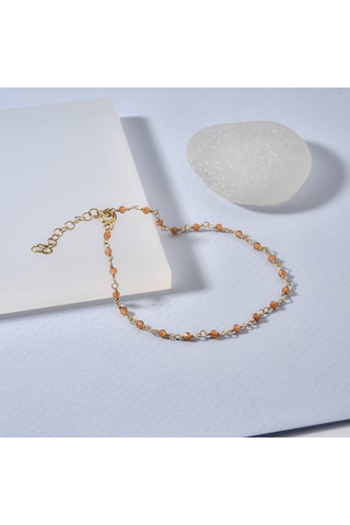 14 Ayar Altın Kaplama Sitrin Doğal Taşlı El Yapımı Gümüş Bileklik - Cbs00133 Altın