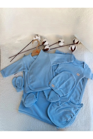 Erkek Bebek Natural Mavi 7 Parça Hastane Çıkışı Zıbın Seti Mavi