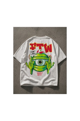 Yolo Street Unisex Oversize Beyaz Tişört Ftw Tek Göz Grafik Baskılı Pamuk Streetwear Beyaz3