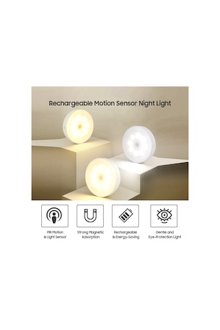 Springsun Usb Şarjlı Pır Hareket Sensörlü Led Gece Lambası, Manyetik Montaj, 3-5m Algılama, 400mah Pil, Beyaz Işık, Odalar/ Mutfak/ Merdivenler İçin Beyaz