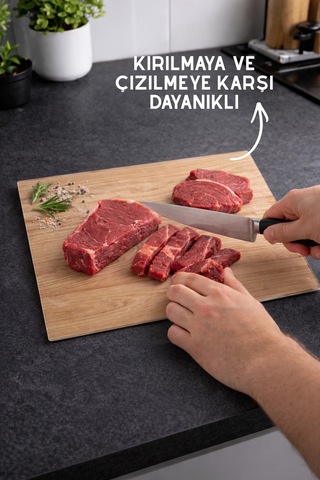 Ahşap Desenli Cam Kesme Tahtası - 25x35cm - Dayanıklı Ve Pratik Kesim Matı Kahverengi