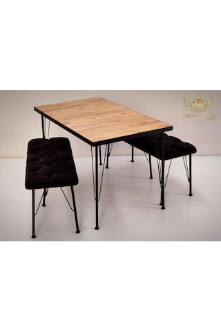 By Hakan Aşkın Metal Ayaklı 70x120 Cm Atlantik Çam Lux Masa Ve Bench Takımı 2024