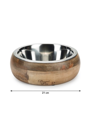 Beeztees Dbl Köpek Mama Su Kabı, Dışı Masif Ahşap, Paslanmaz Çelik, 21cm, 1300ml