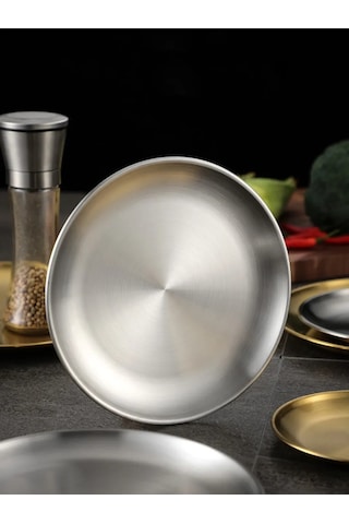 Lunext Yuvarlak Metal Servis Tepsisi Tabak 345700363 Gri