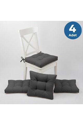 Altınpamuk 4'lü Lüx Gold Pofidik Antrasit Sandalye Minderi Özel Dikişli Bağcıklı 40x40cm Antrasit